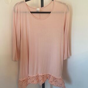 2B Together Womens Peachy Round Neck Lace 3/4 Sleeve Pullover Blouse Top Size M